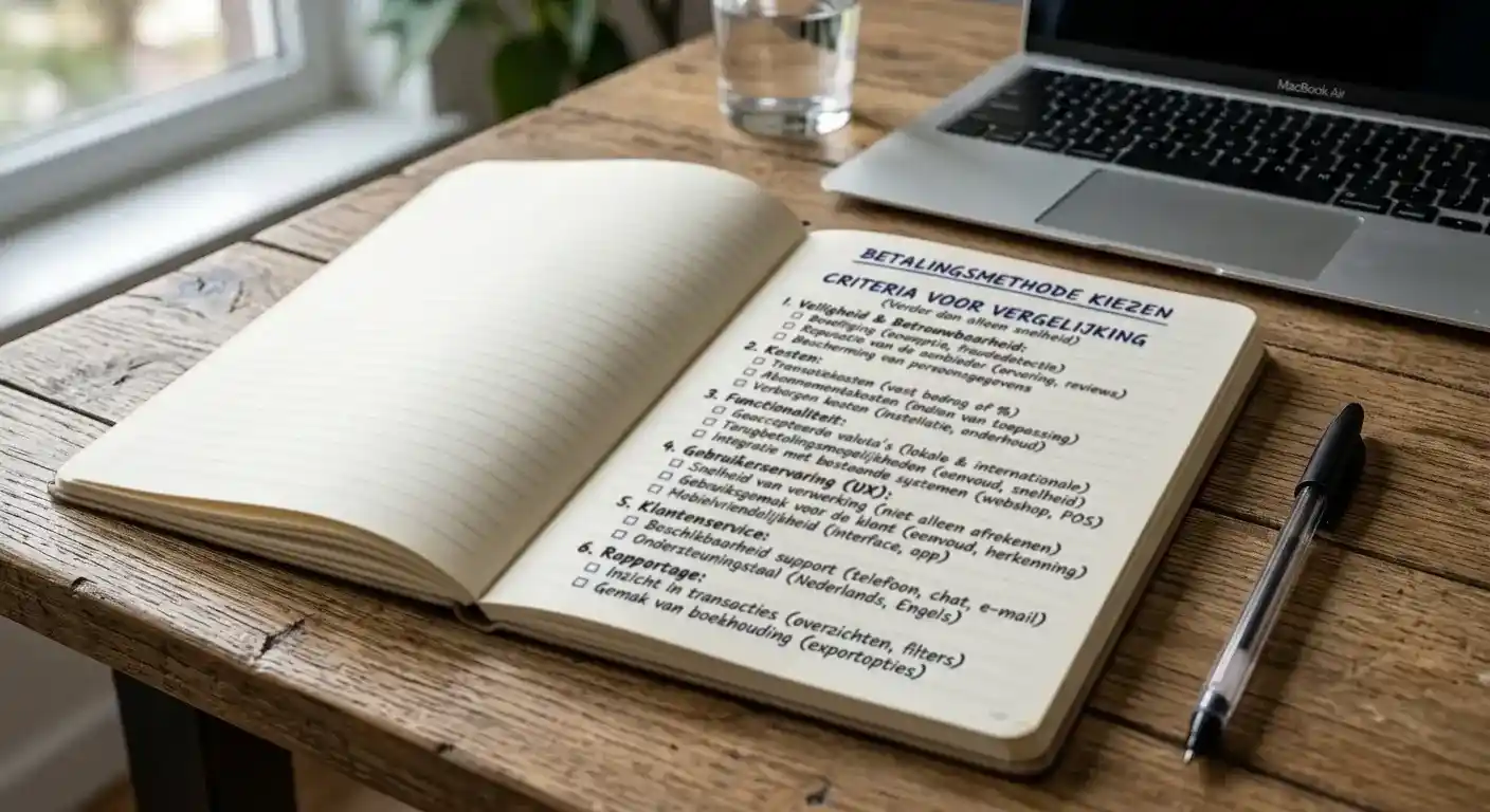 Criteria voor het vergelijken van betaalmethoden uitgeschreven op een notitieblok