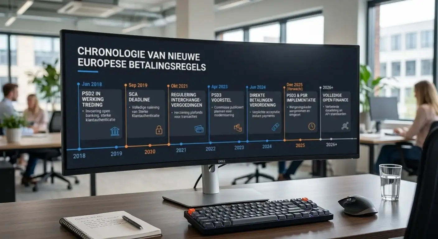 Tijdlijn van de nieuwe Europese betaalregels uitgewerkt op een scherm