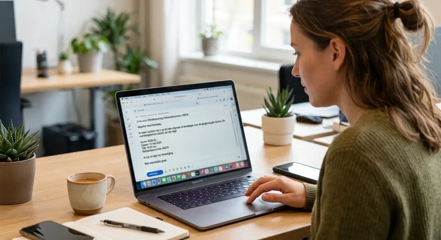Schriftelijk bericht met bedrag, datum en referentie